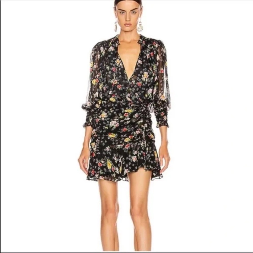 Veronica Beard Black Floral Long Sleeve Dress